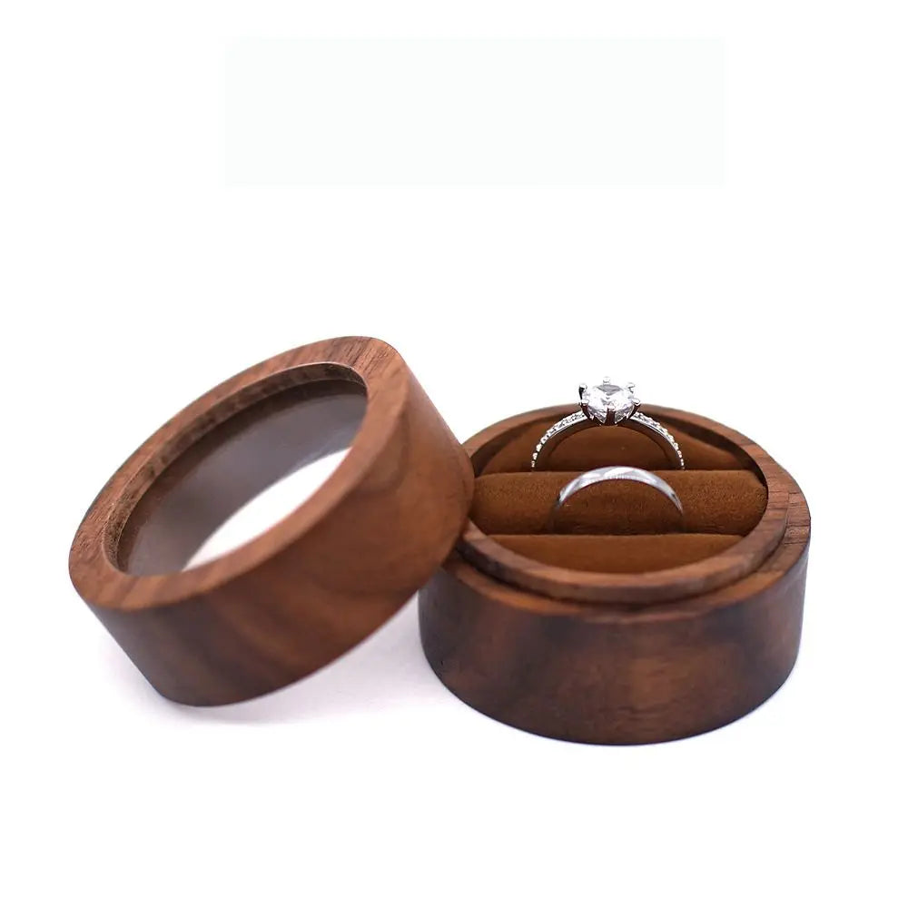 Round Walnut Wood Ring Box – Engagement & Jewelry Gift Case Jewelry Gift Box PLUSH -11