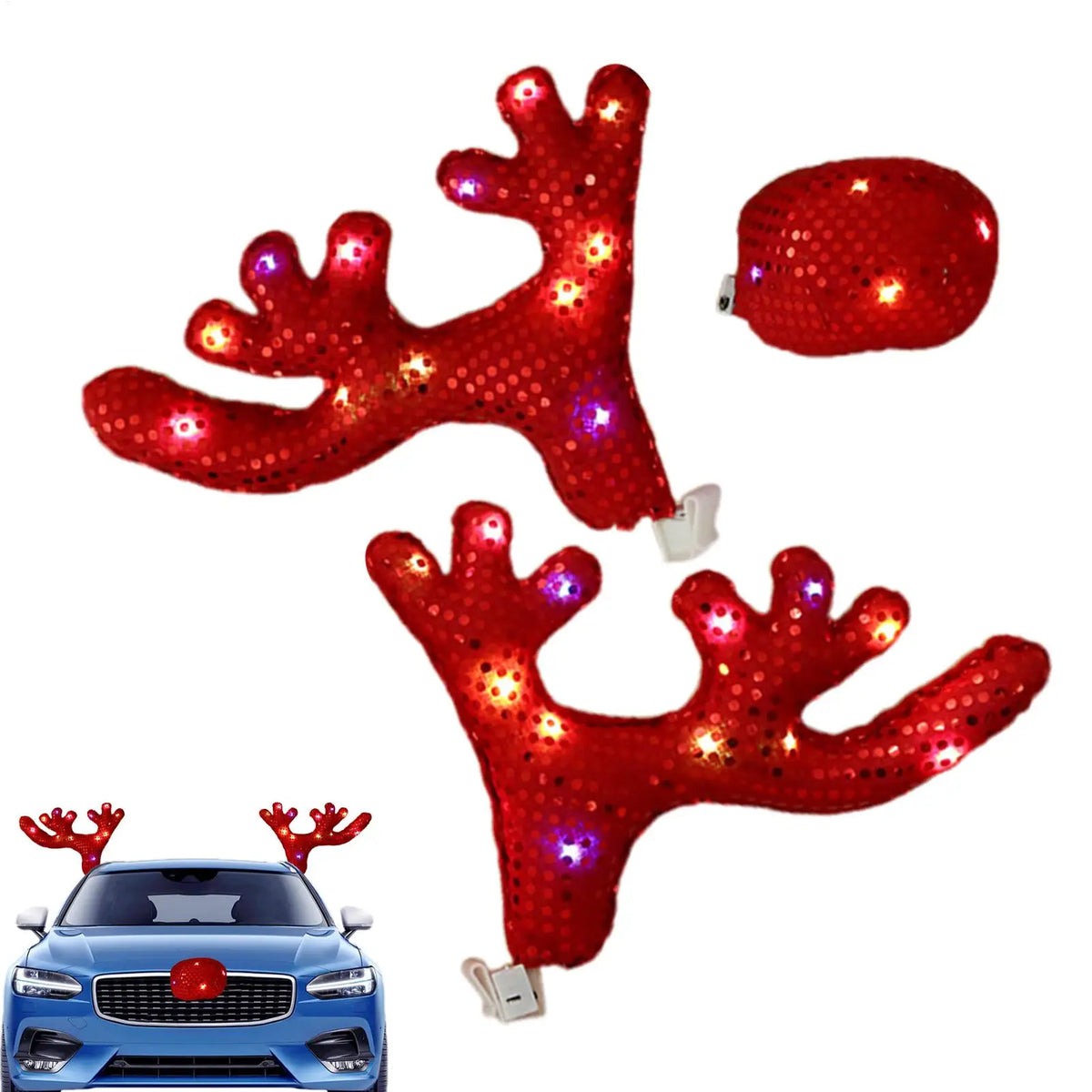 LED Reindeer Antlers Christmas Car Decoration Kit Car Holiday Decoration PLUSH