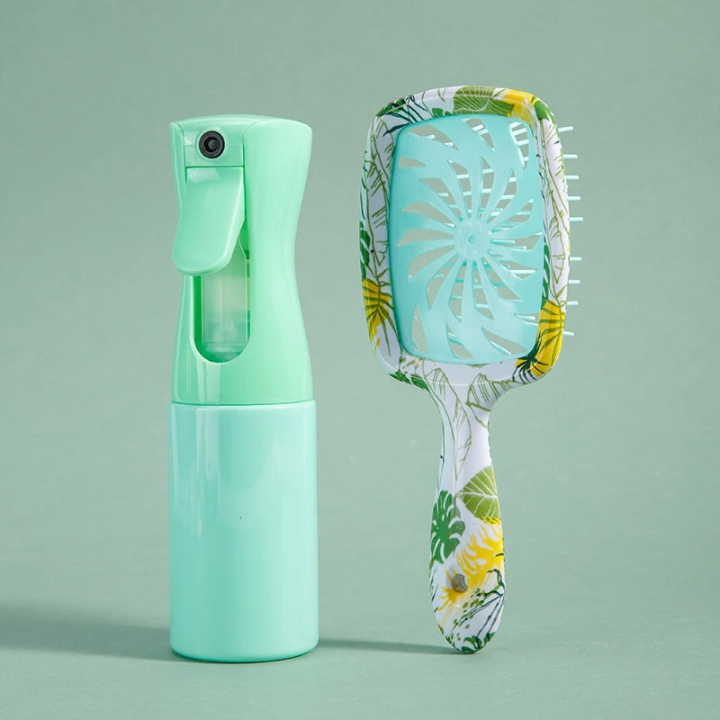 2-Piece Hair Styling Set: Fine Mist Spray Bottle & Detangling Brush Hair Styling Set PLUSH