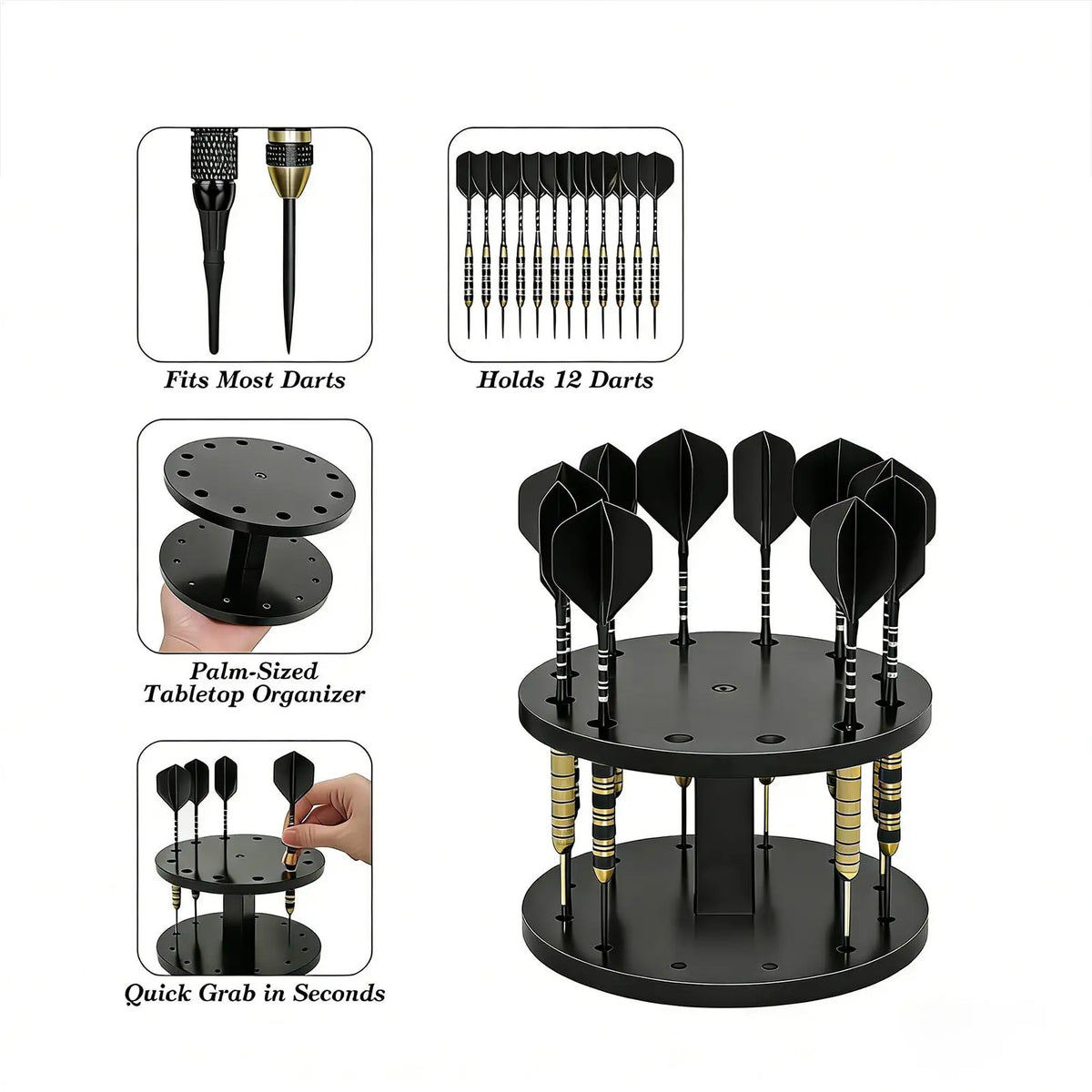 12-Slot Acrylic Dart Display Holder | Desk & Shelf Organizer Dart Display Stand PLUSH