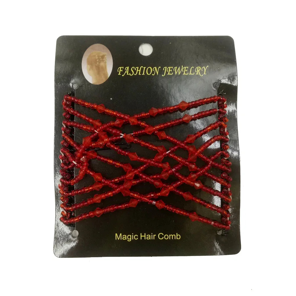 Vintage Disc Hair Clip – Korean Magic Comb & Elastic Rope Hair Clip PLUSH Red