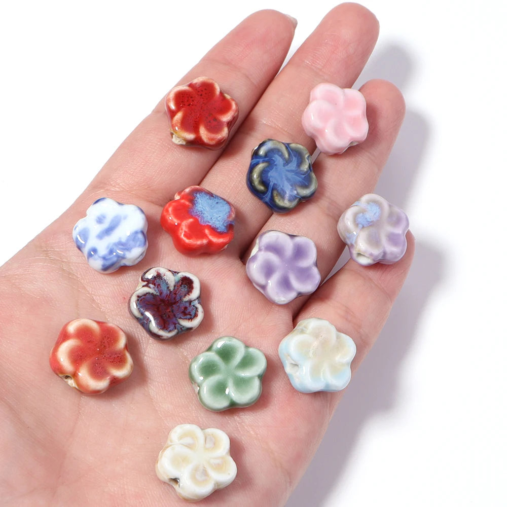10pcs Flower Ceramic Spacer Beads 15.5mm – DIY Jewelry Making Ceramic Spacer Beads PLUSH