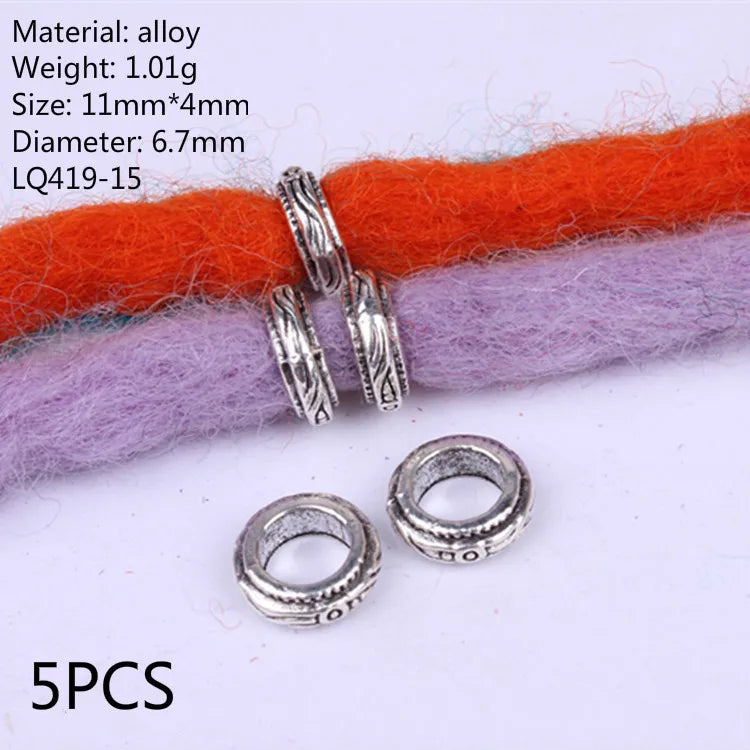 5pcs Silver Viking Dreadlock Hair Beads – Braid Cuffs & Clips