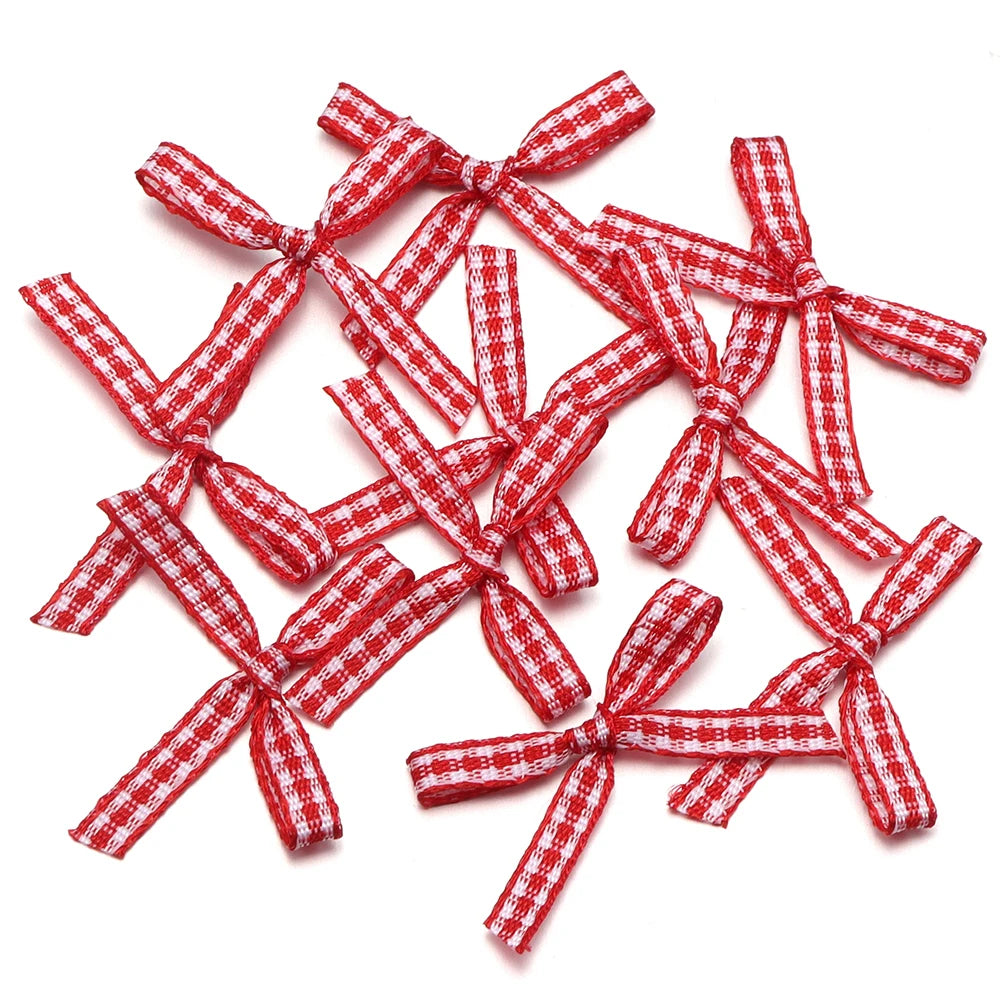 30pcs Plaid Handmade Bows – DIY Headwear & Gift Decoration Craft Bow Accessories PLUSH red