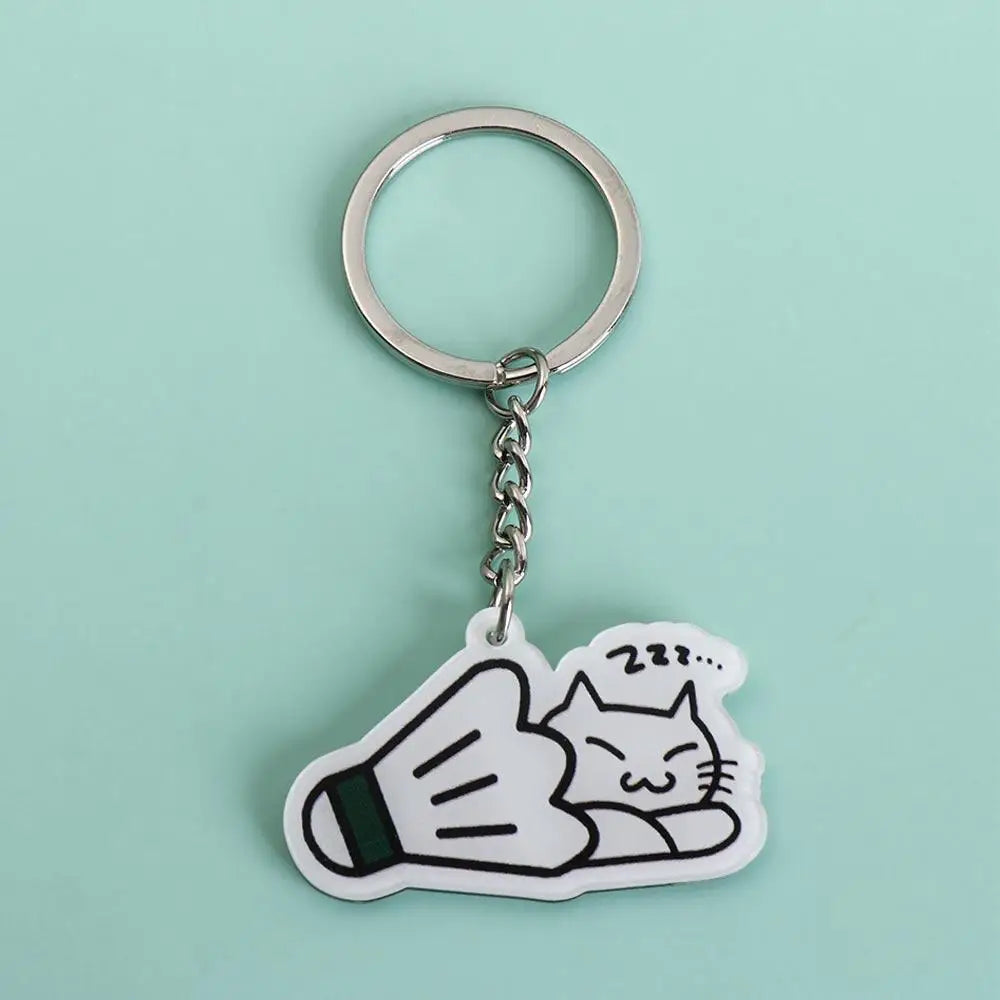 Cute Cat Badminton Acrylic Keychain – Double Sided Key Ring Acrylic Keychain PLUSH