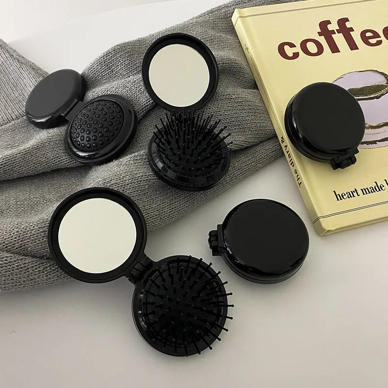 Mini Folding Hair Brush Comb with Mirror – Anti-Static Travel Folding Hair Brush PLUSH