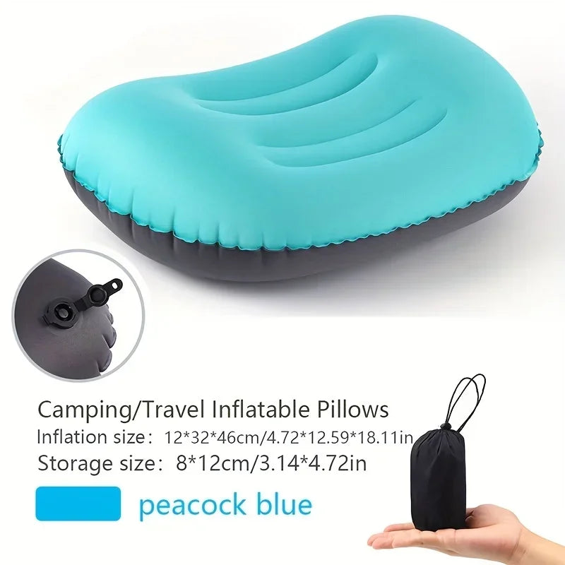 Ultralight Inflatable Camping Pillow – Neck & Lumbar Support Inflatable Camping Pillow PLUSH Peacock blue