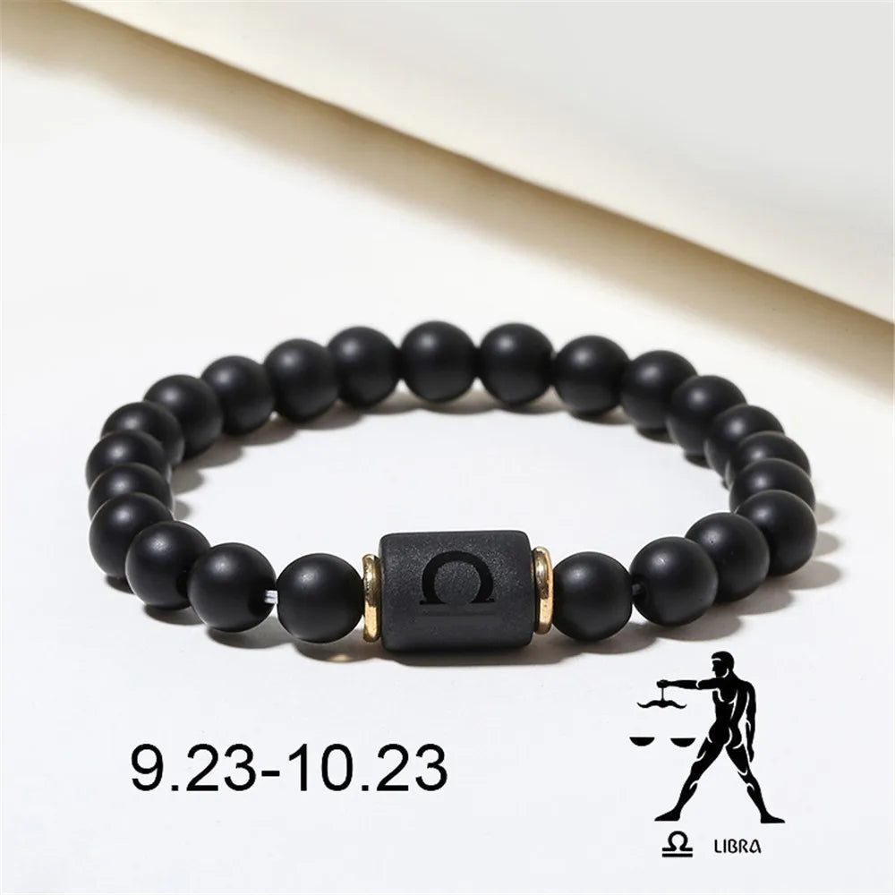 Zodiac Constellation Matte Black Agate Beaded Bracelet Beaded Bracelet PLUSH libra