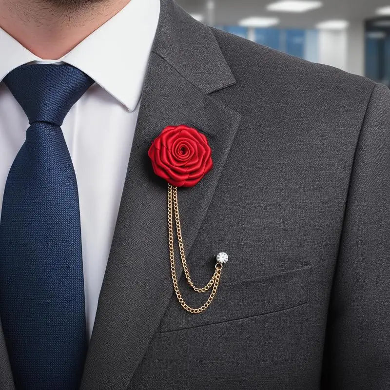 Handmade Groom Lapel Pin Cloth Rose Wedding Brooch & Tassel Wedding Lapel Pin PLUSH