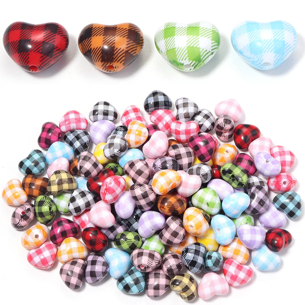 10pcs Plaid Heart Acrylic Spacer Beads – DIY Jewelry Making Acrylic Spacer Beads PLUSH