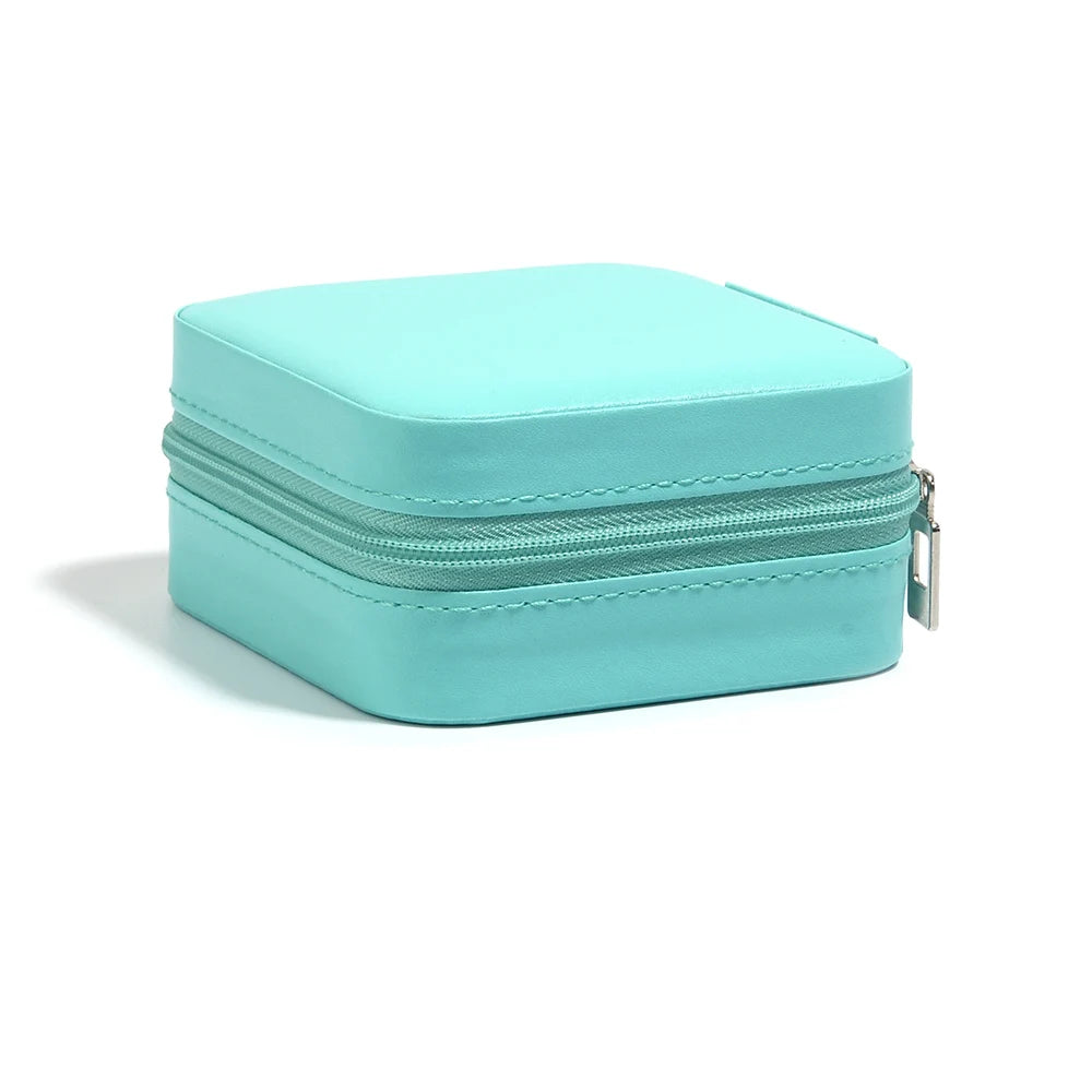 Square PU Leather Zipper Jewelry Box – Travel Organizer Pouch Jewelry Storage Box PLUSH blue 10x10mm