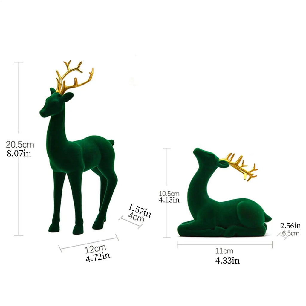 Christmas Reindeer Figurines 2Pcs Flocked Deer Tabletop Decor Christmas Figurines PLUSH