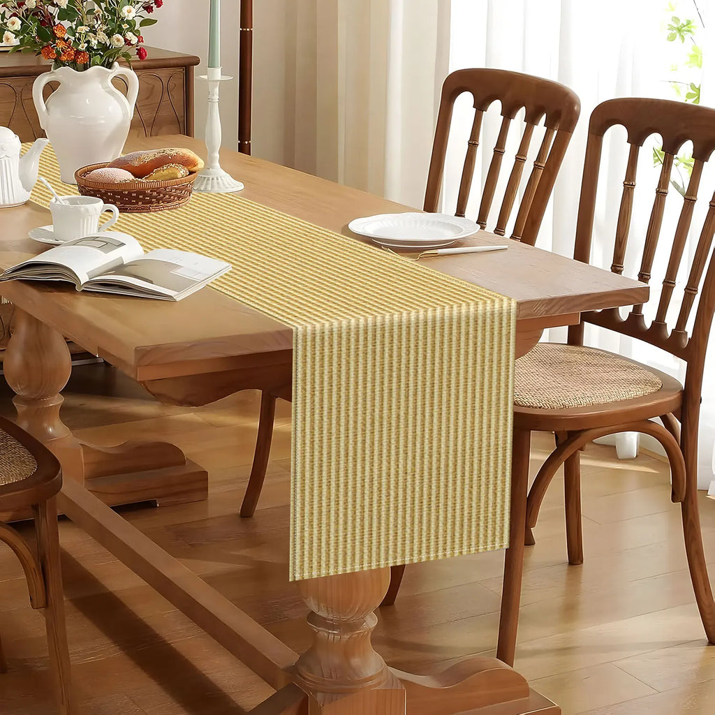 Striped Woven Table Runner – Light Brown & Beige | 3 Sizes Woven Table Runner PLUSH
