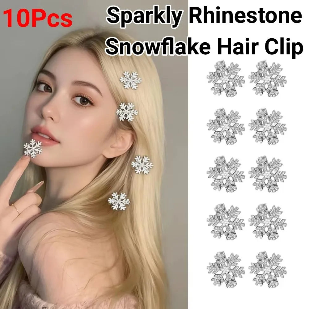 Rhinestone Snowflake Hair Clips Silver Korean Barrettes 10pcs Hair Barrette Set PLUSH