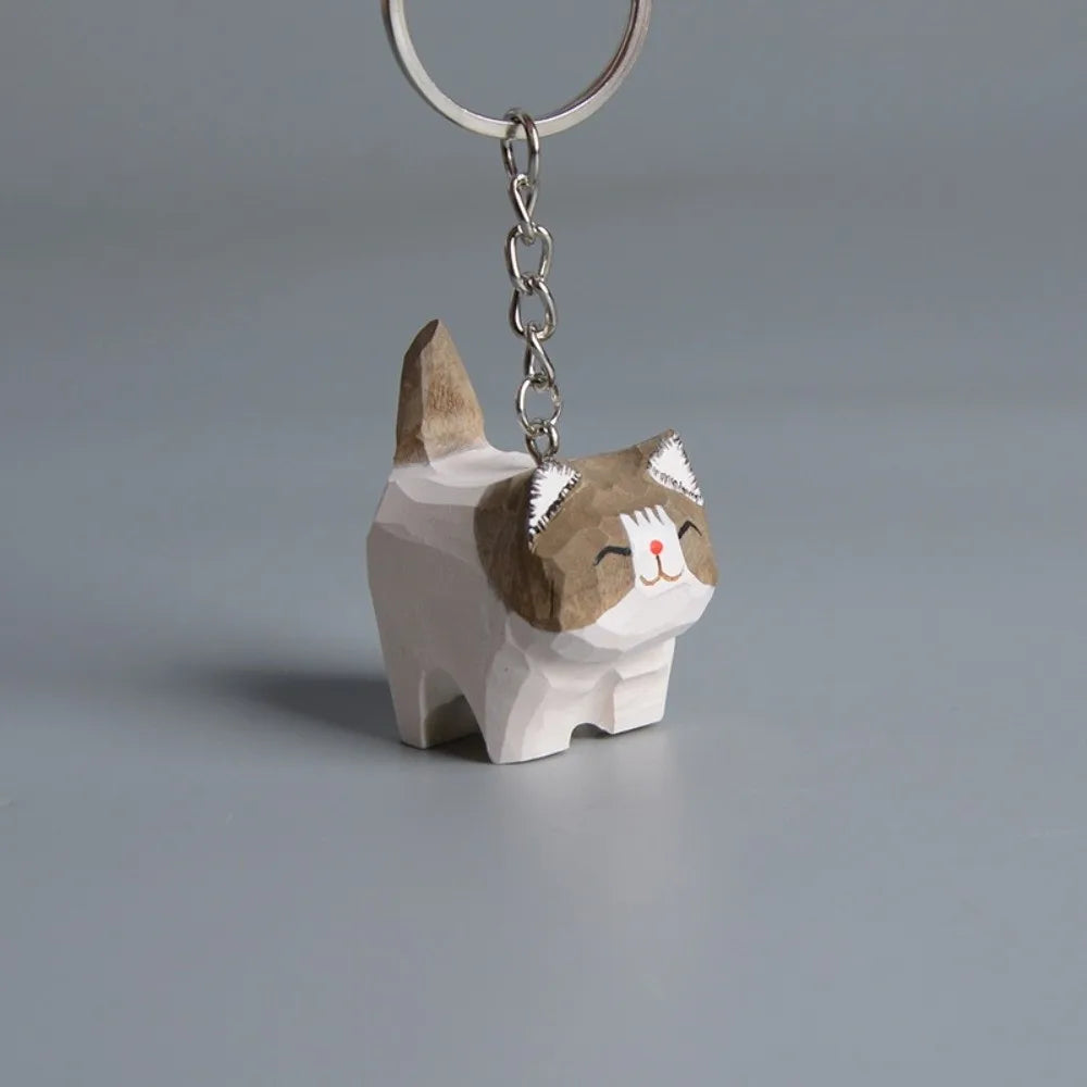 Handmade Wooden Cat Keychain – Kawaii Ragdoll & Siamese Pendant Wooden Cat Keychain PLUSH