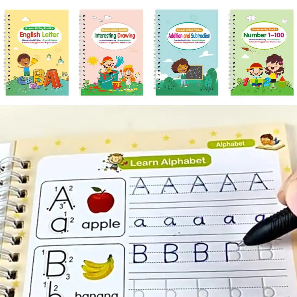 4-in-1 Magic Practice Copybook Set for Kids Ages 3–6 Kids Writing Workbook PLUSH