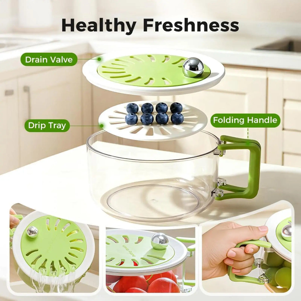 Double Layer Fruit Strainer Container with Foldable Handle Kitchen Strainer Bowl PLUSH
