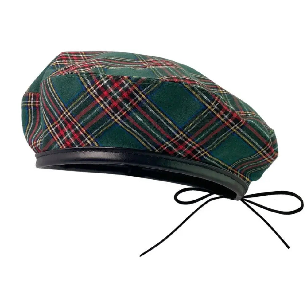 Tartan Plaid Beret Y2K Drawstring Newsboy Cap – Retro Green Hat Beret Newsboy Cap PLUSH