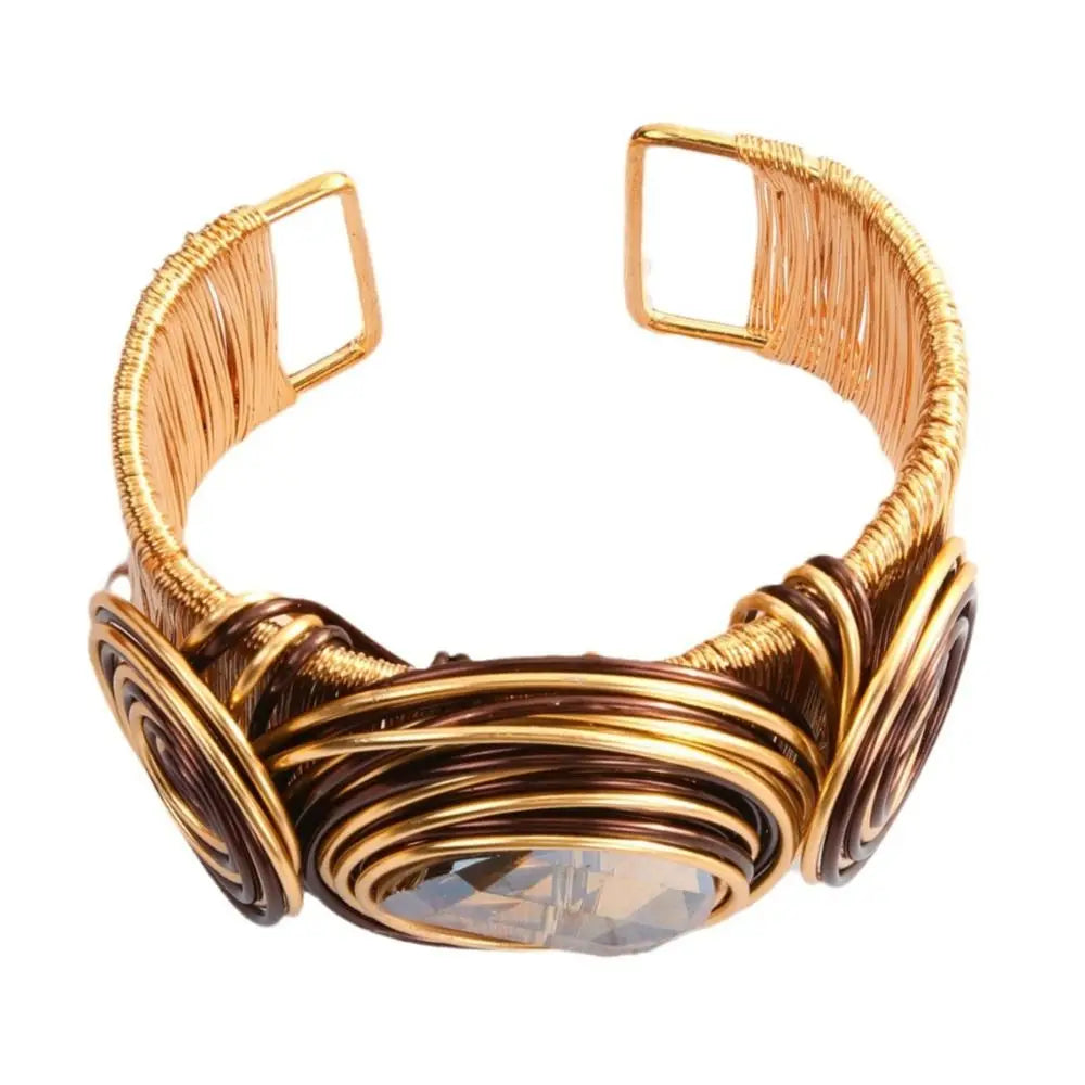 Bohemian Brown Rhinestone Wire Cuff Bracelet – Handmade Women Cuff Bracelet PLUSH