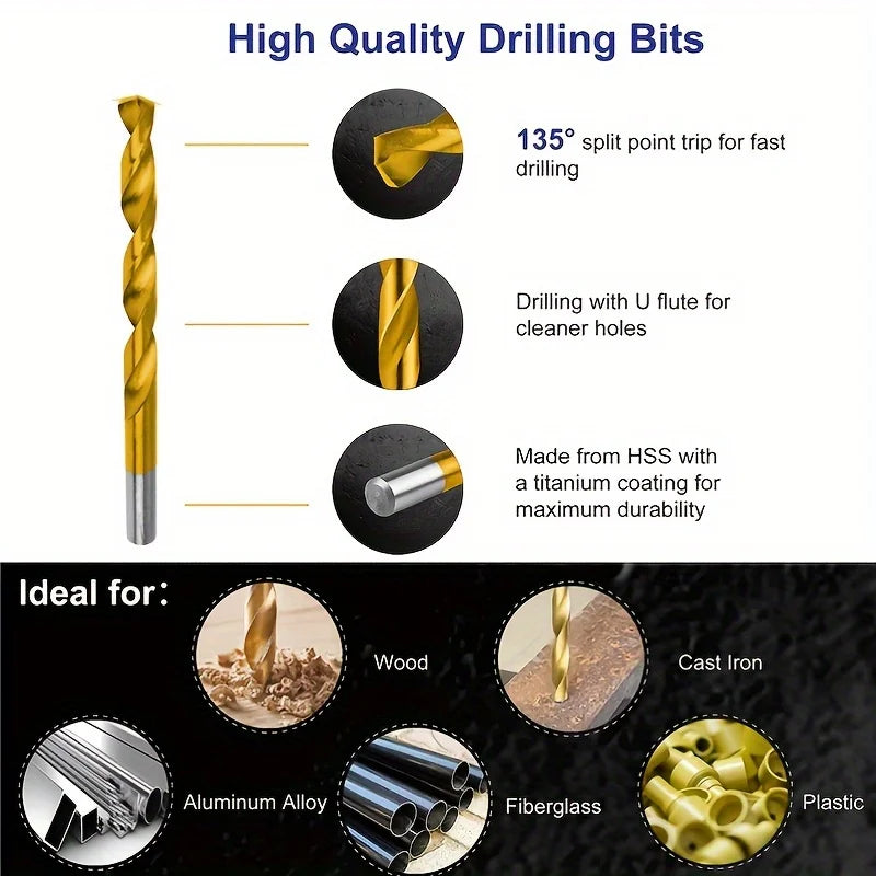 99-Piece Titanium Coated Drill Bit Set – Metal Wood Plastic Drill Bit Set PLUSH
