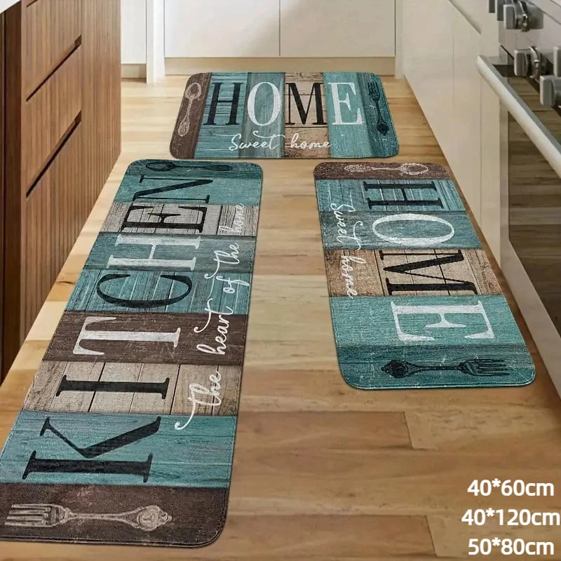 3-Piece Non-Slip Kitchen Mat Set – Knife & Fork Print Kitchen Mat Set PLUSH 3pcs
