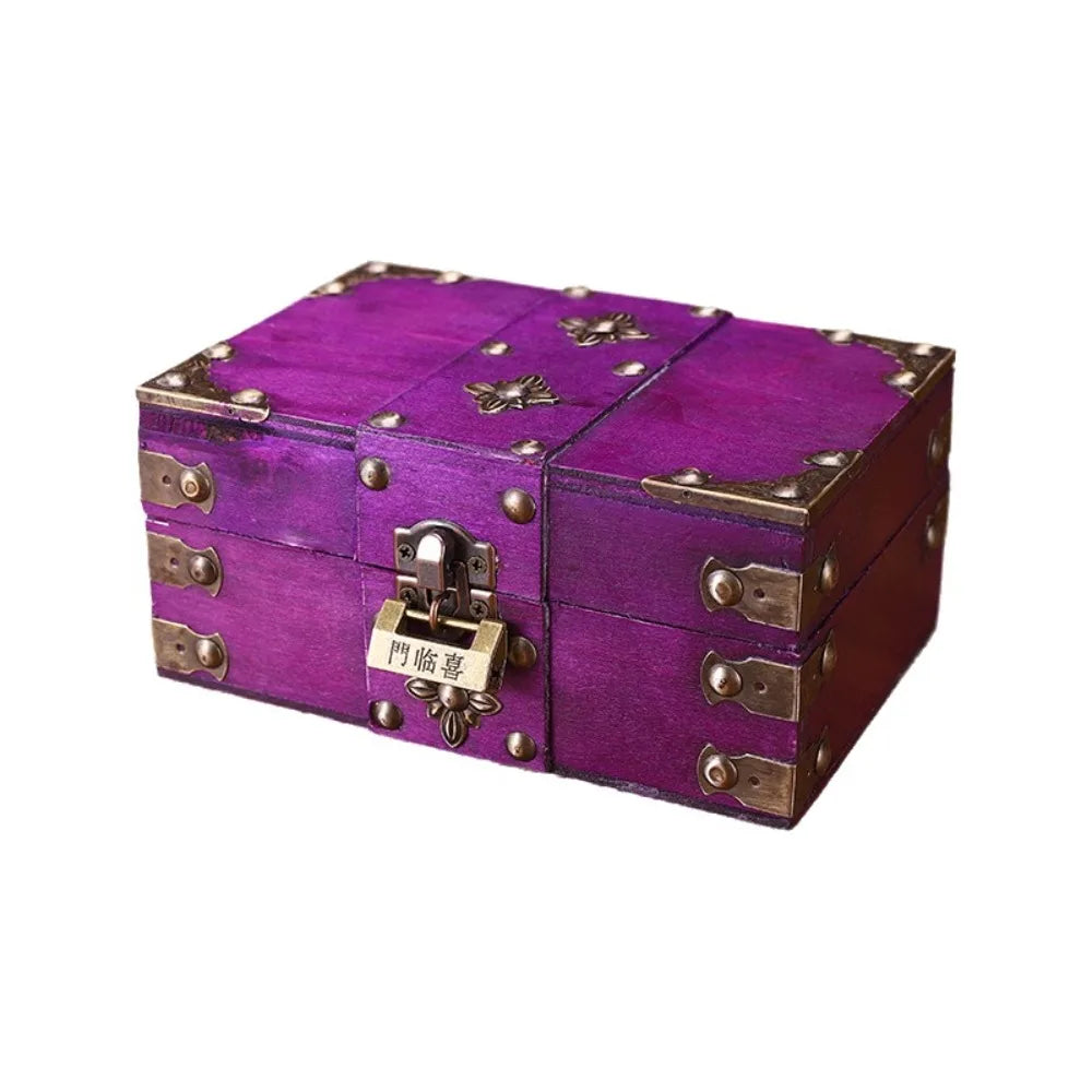 Vintage Wooden Treasure Chest Jewelry Box with Lock – Retro Jewelry Storage Box PLUSH Style-20