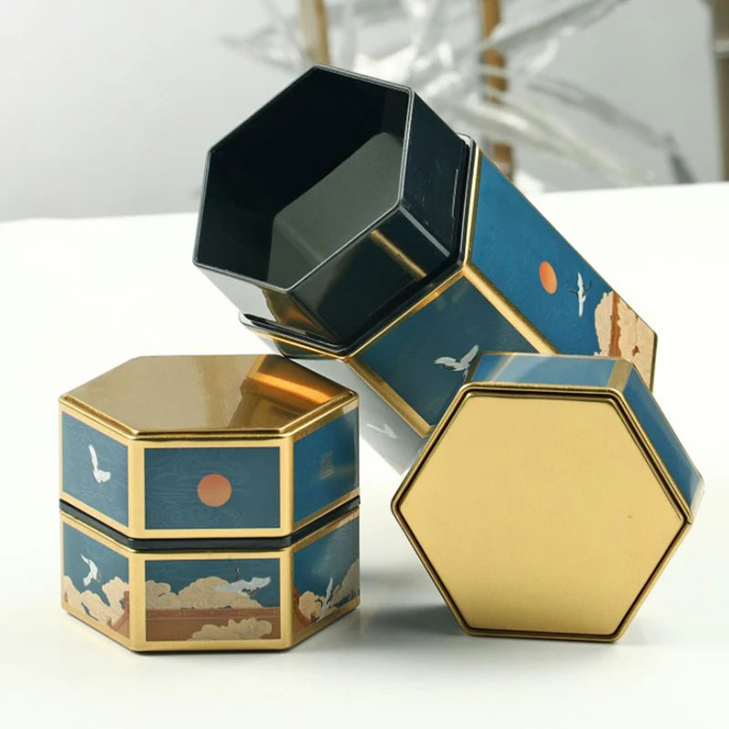 Hexagonal Tinplate Tea Storage Tin – Chinese Style Sealed Can Tea Storage Tin PLUSH