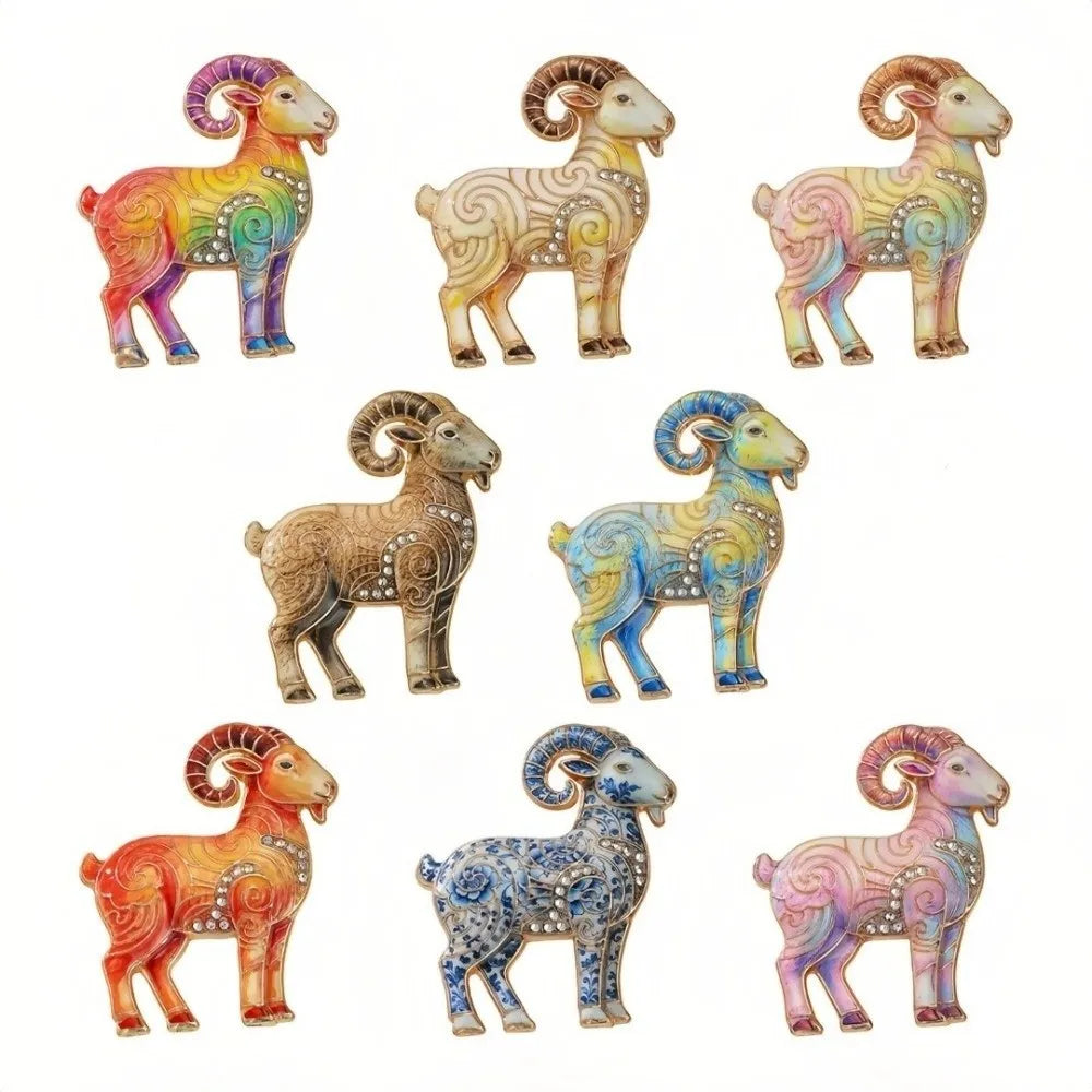 Goat Enamel Rhinestone Brooch – Vintage Animal Lapel Pin Enamel Brooch Pin PLUSH