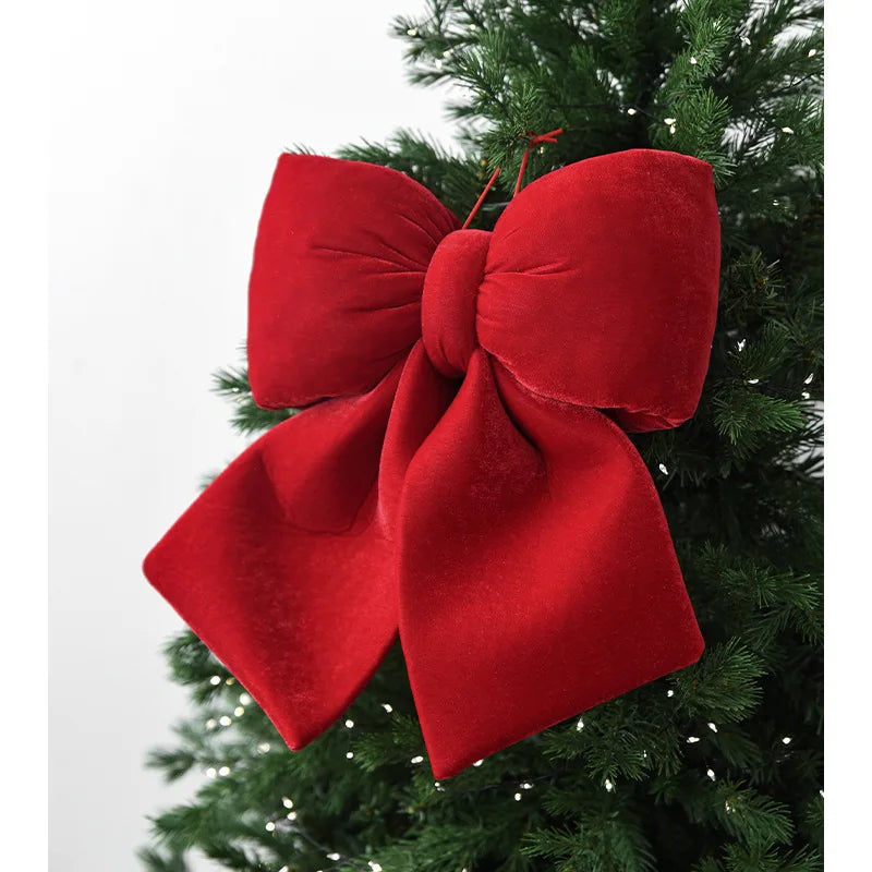 Fluffy Velvet Christmas Bow Ornaments 6pcs – 3D Holiday Decor Christmas Tree Ornament PLUSH