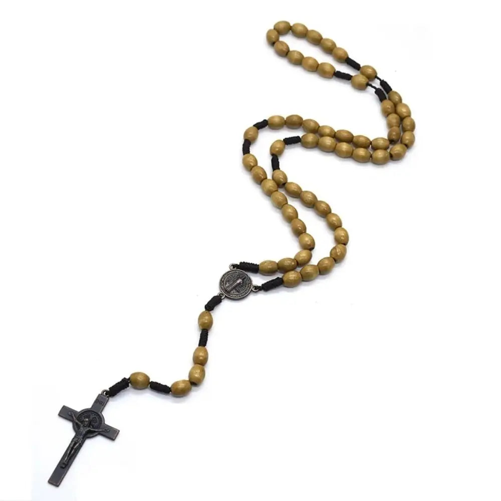 Handmade Catholic Rosary Necklace – Wood Beads & Crucifix Religious Rosary Necklace PLUSH