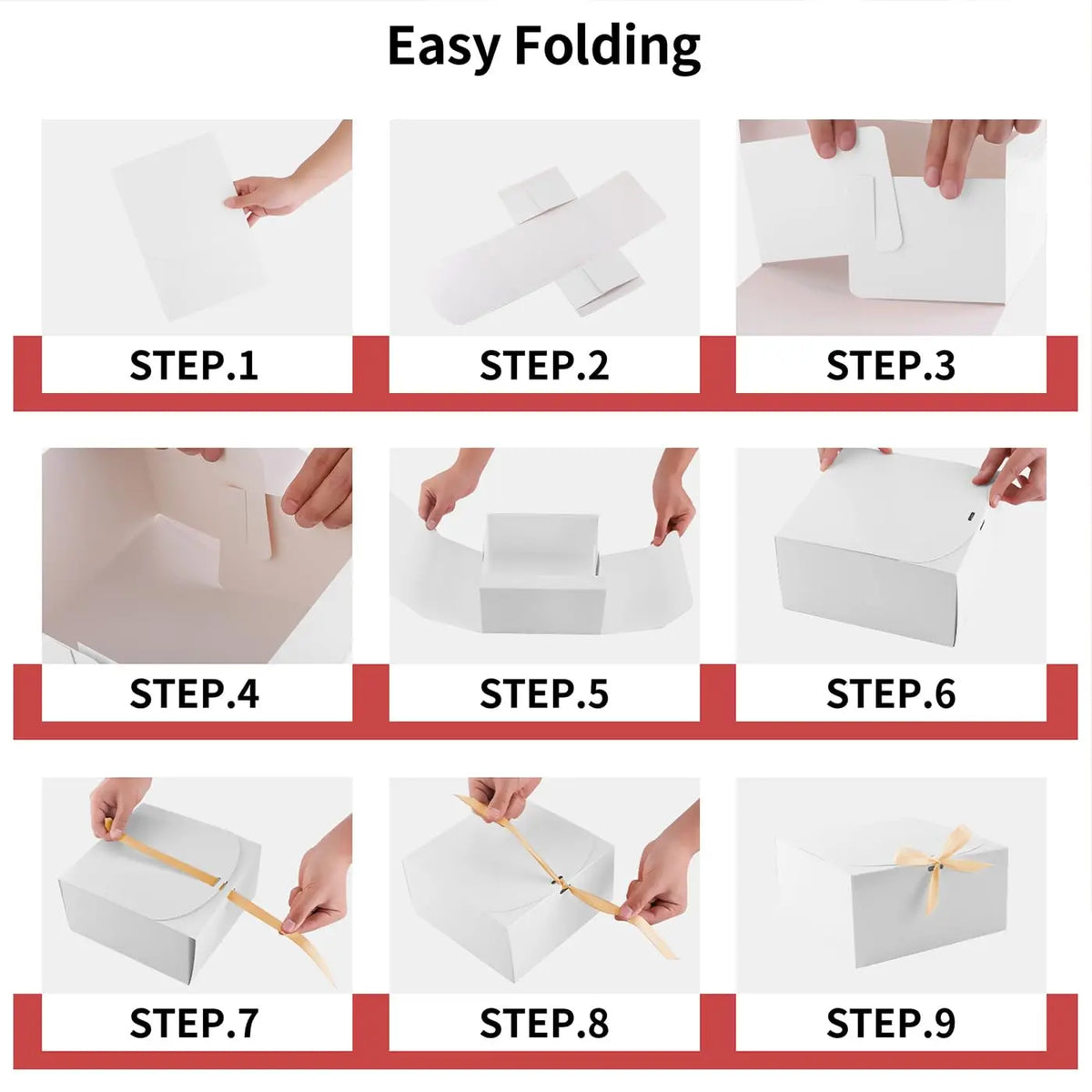 10-Pack White Gift Boxes with Lids & Gold Ribbon | 8x8x4" Gift Boxes Set PLUSH