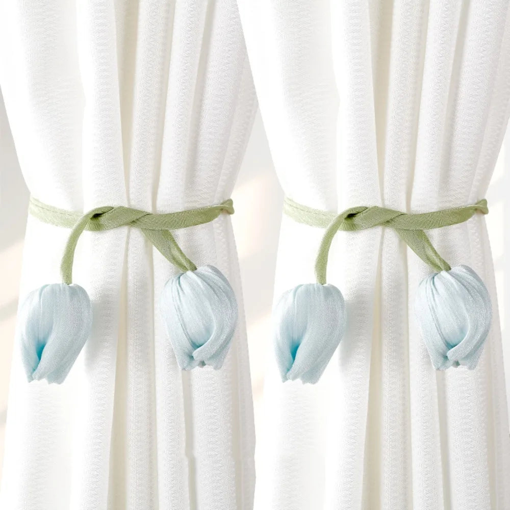 Tulip Curtain Tiebacks – Adjustable Tie Rope Straps, 1 Pair Curtain Tiebacks PLUSH Blue