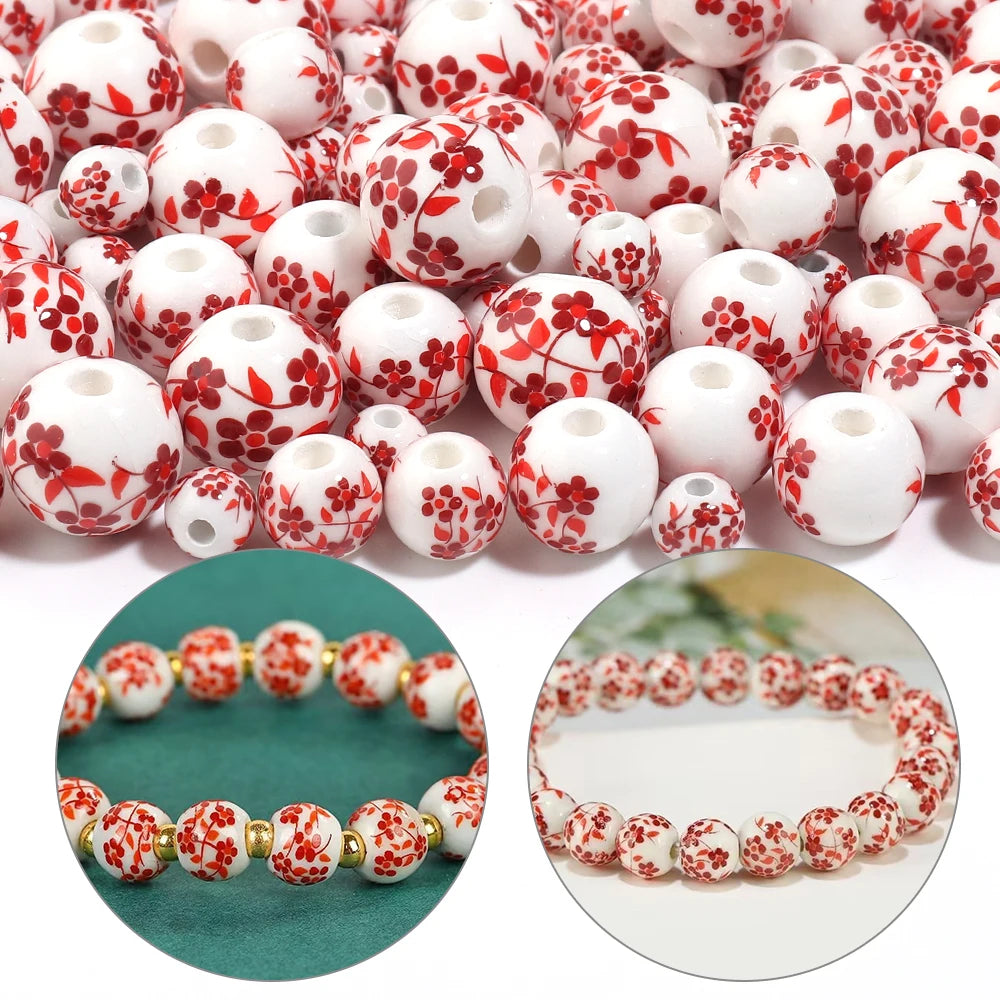 Jingdezhen Ceramic Red Floral Spacer Beads 6–12mm | DIY Jewelry Ceramic Spacer Beads PLUSH