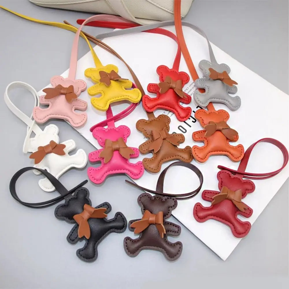 Bow Bear Keychain – Cute PU Leather Keyring & Bag Charm Fashion Keychain Charm PLUSH