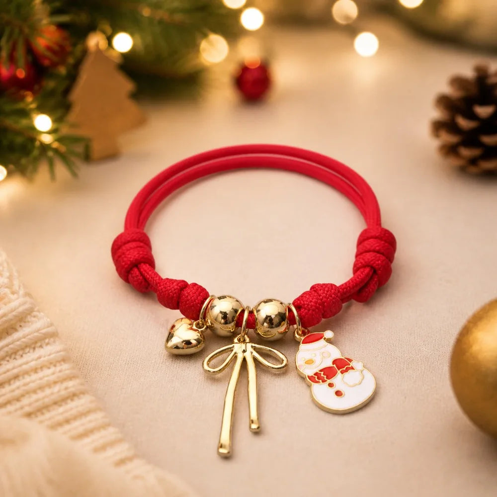 Christmas Santa Claus Braided Charm Bracelet – Adjustable Woven Charm Bracelet PLUSH Style 2