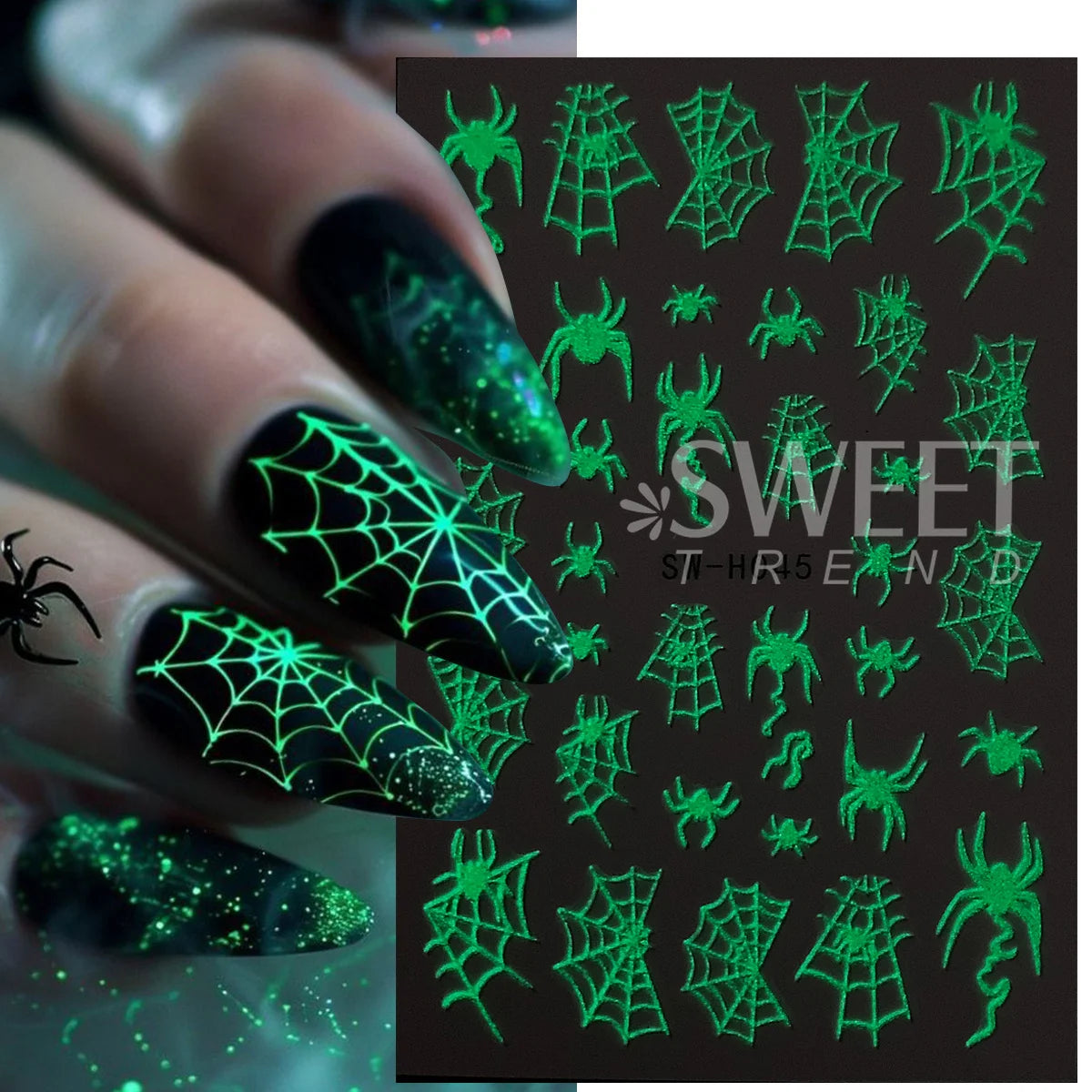 Glow in the Dark Halloween Nail Stickers – Skull & Spider 3-Pack Nail Art Stickers PLUSH