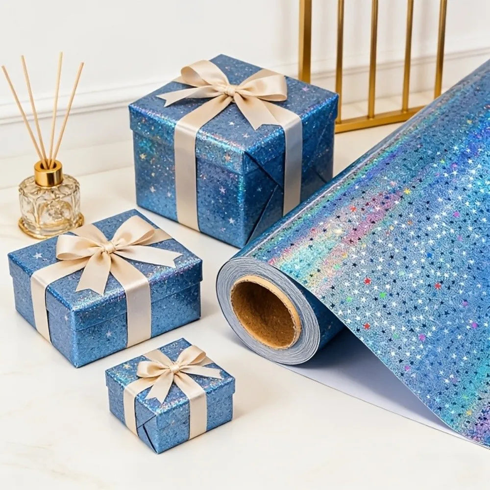Gradient Laser Wrapping Paper Roll 43×300cm – Holographic Gift Wrapping Paper PLUSH