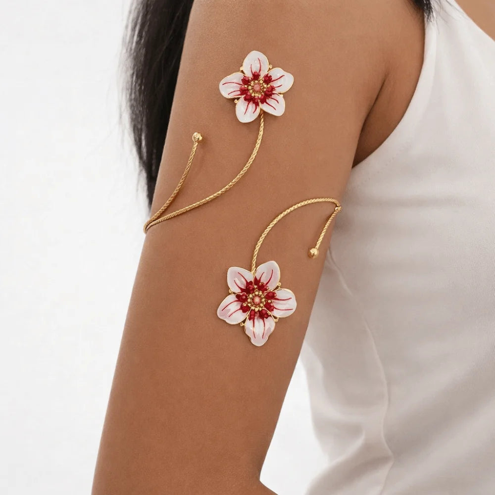 Enamel Flower Bangle Bracelet – Adjustable Open Cuff for Women Enamel Bangle Bracelet PLUSH