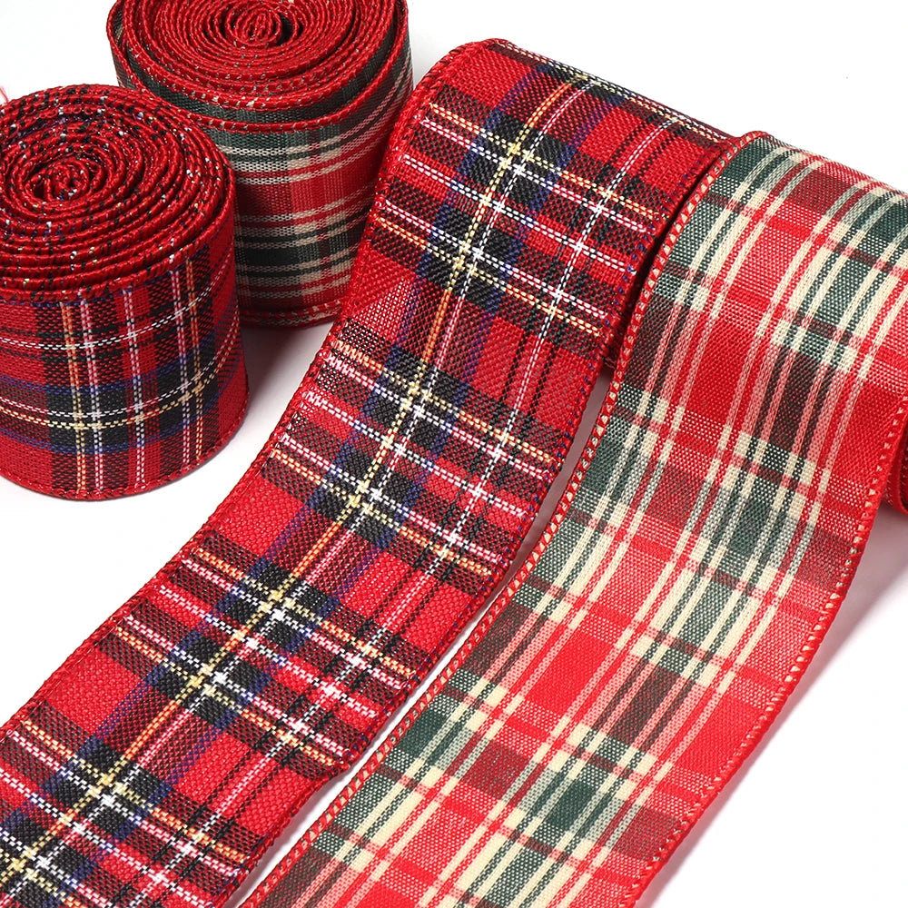 3 Yards Red Green Plaid Christmas Ribbon – DIY Gift Wrap Craft Ribbon PLUSH