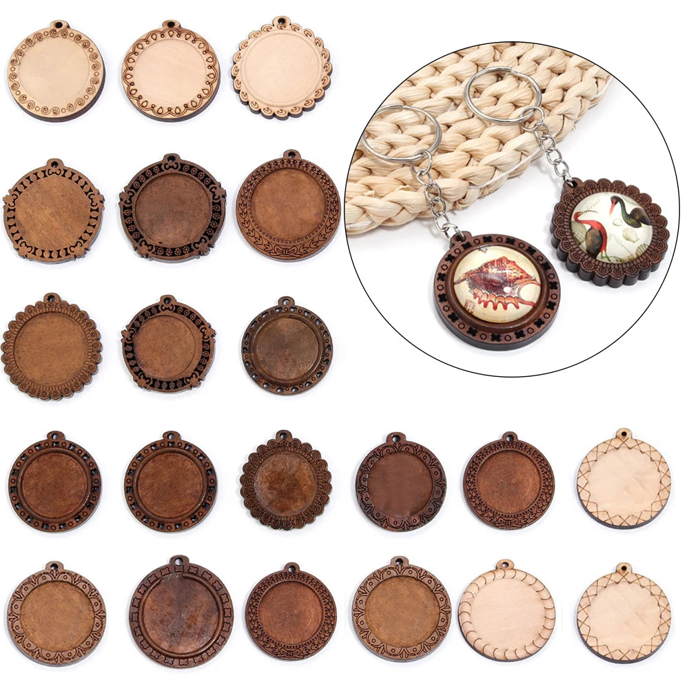 5pcs Round Wood Cabochon Pendant Trays 25/30mm – DIY Jewelry Pendant Base Tray PLUSH