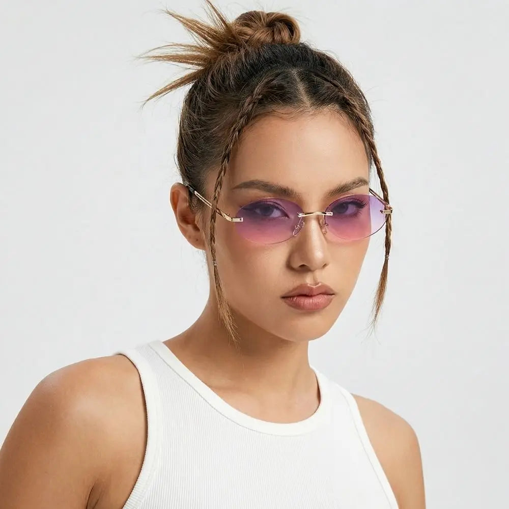 Vintage Rimless Oval Sunglasses – Retro Gradient Women's Shades Rimless Oval Sunglasses PLUSH