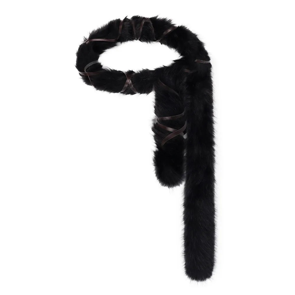 Y2K Faux Fur Sash Belt – Adjustable Hip-Hop Waistband Faux Fur Sash Belt PLUSH Style E