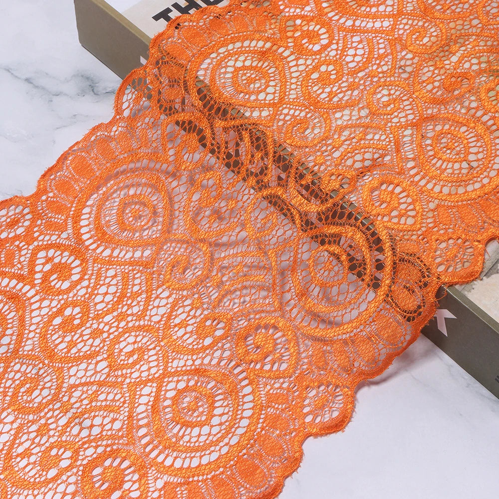 18cm Elastic Floral Lace Trim 1 Yard – DIY Sewing & Crafts Elastic Lace Trim PLUSH orange 18cm