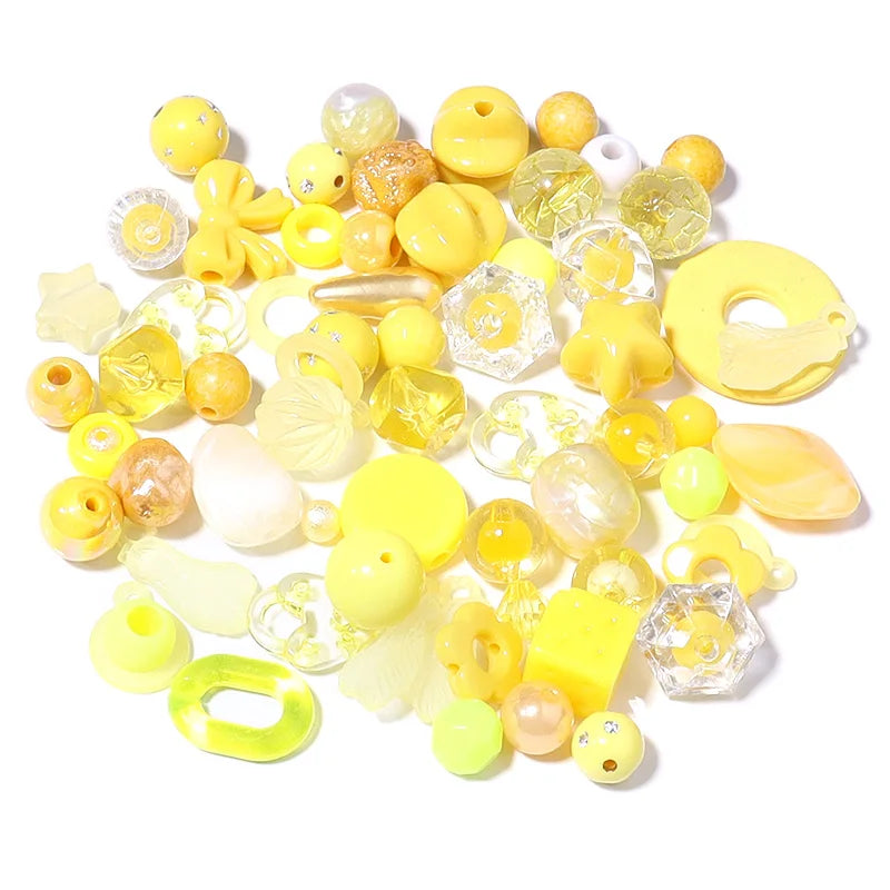 50g Mixed Acrylic Beads Y2K DIY Jewelry Phone Chain Bracelet Acrylic Craft Beads PLUSH Yellow