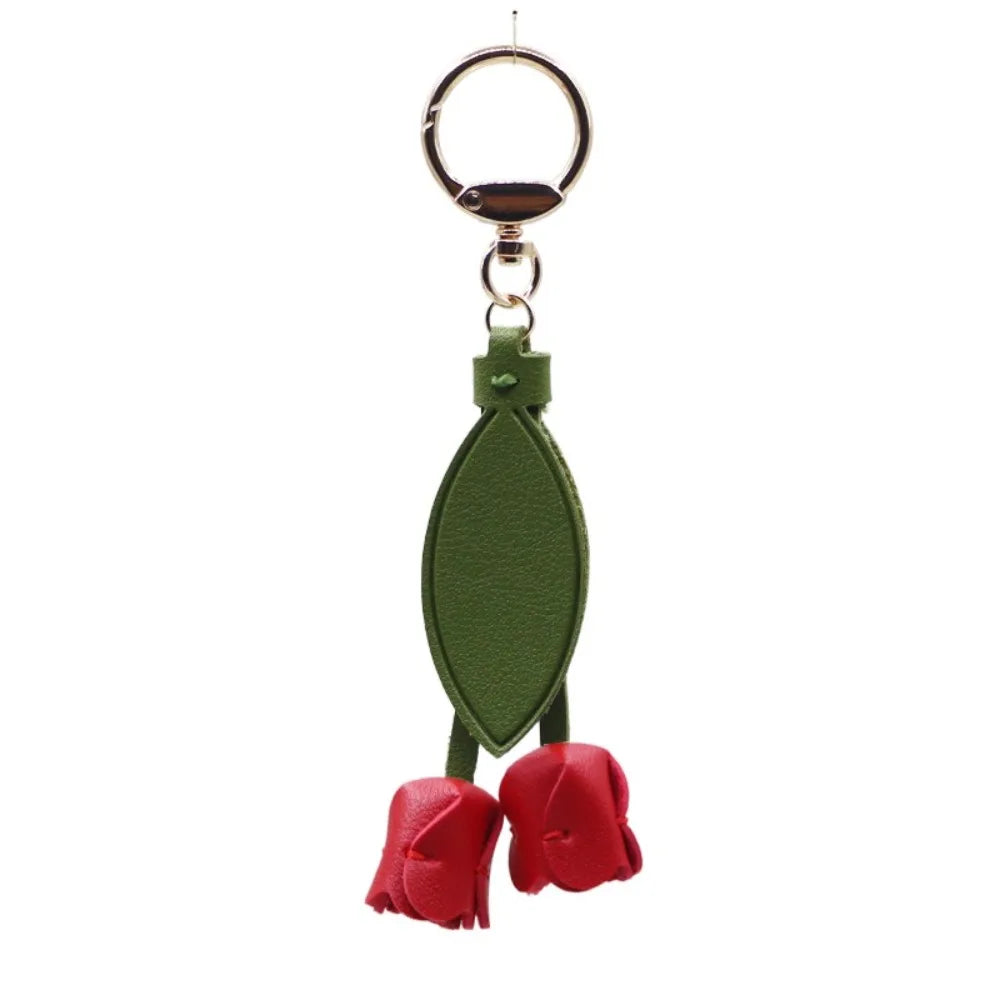 Tulip Bag Pendant PU Leather Floral Charm – Korean Style Bag Charm Pendant PLUSH Red Style 2