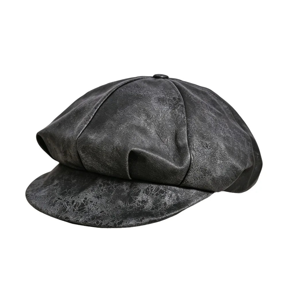 Women's PU Leather Beret Newsboy Cap – British Style Hat Women's Beret Cap PLUSH Grey
