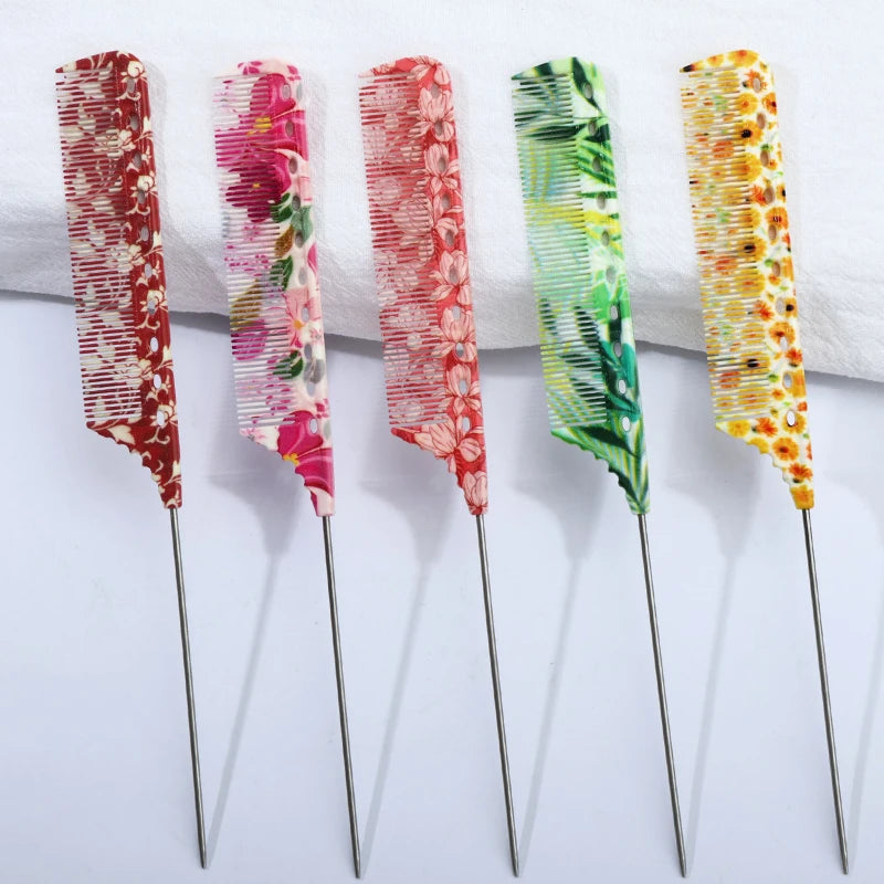 Anti-Static Rat Tail Comb – 5 Floral Patterns | Hair Styling Hair Styling Comb PLUSH