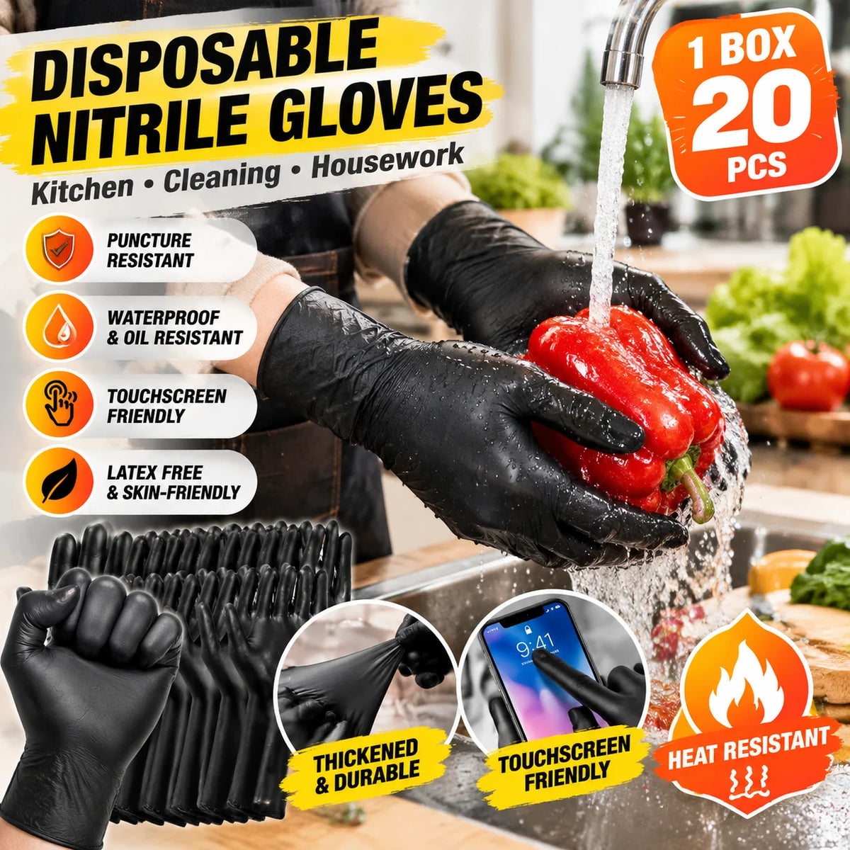 Disposable Black Nitrile Gloves – Latex Free, Thickened, Waterproof Disposable Nitrile Gloves PLUSH