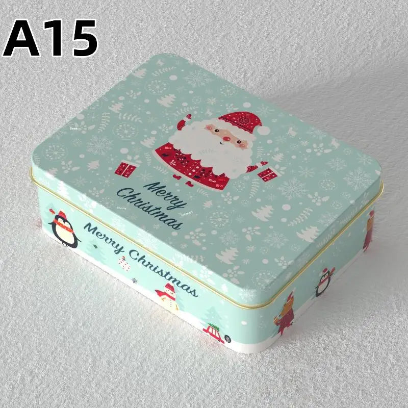 Christmas Tin Can Box – Elk & Santa Candy Cookie Gift Storage Holiday Tin Box PLUSH A15