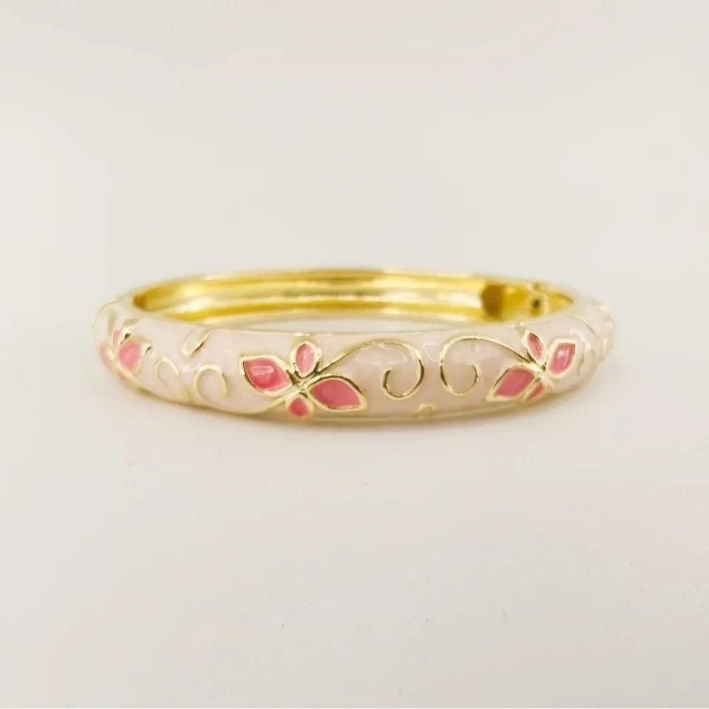 Vintage Cloisonne Bangle – Colorful Floral Enamel Ethnic Bracelet Enamel Bangle Bracelet PLUSH
